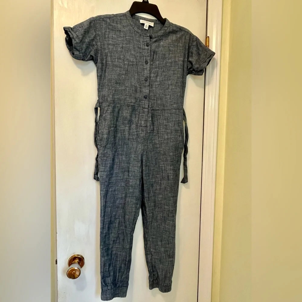 Free Assembly Girls Blue Denim Jean Jumpsuit one piece outfit w/ Belt Size Med